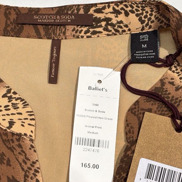 Scotch & Soda Maison Snake Print Dress Shift Medium Long Sleeve Pleated Hem NWT - Picture 9 of 13